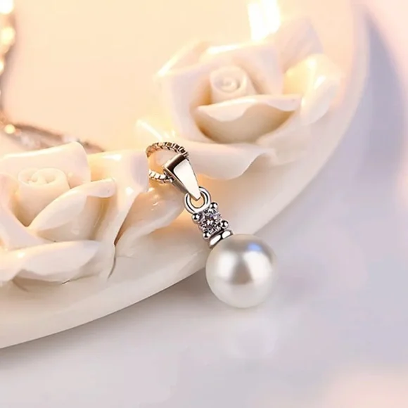 ๐ Sterling Silver 925 Diamond Pearl Necklace - Picture 1 of 5